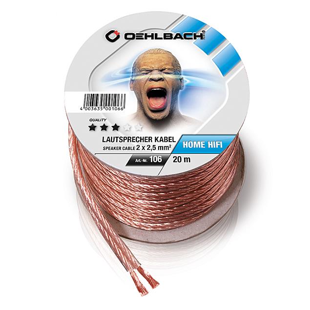 Oehlbach 106 - Speaker Wire SP-25 2000 - Loudspeaker cable flexible Mini-coil (20m / transparent / copper / 2 x 2,5qmm)