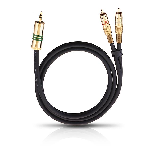 Oehlbach 2056 - NF 1 / Jack - Y-Adapter Audio cable 1 x 3.5 mm Jack to 2 x RCA  (1 pc / 1,0 m / black/gold)