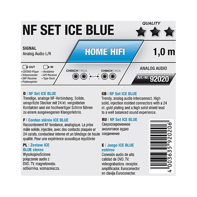 Oehlbach 92020 - Ice Blue 100 - NF audio cinch cable (2 x RCA to 2 x RCA / 1.0 m / blue/gold)