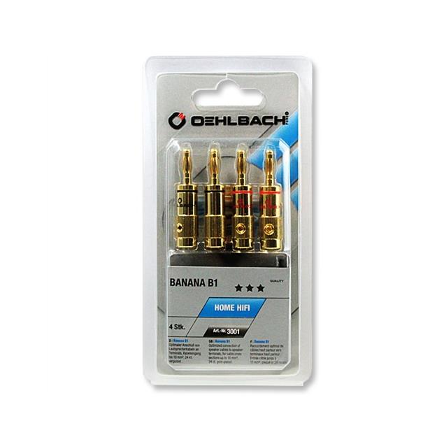 Oehlbach 3001 - BANANA B1 - Banana connector for loudspeaker cables  (2x2 pcs / gold/black/red)