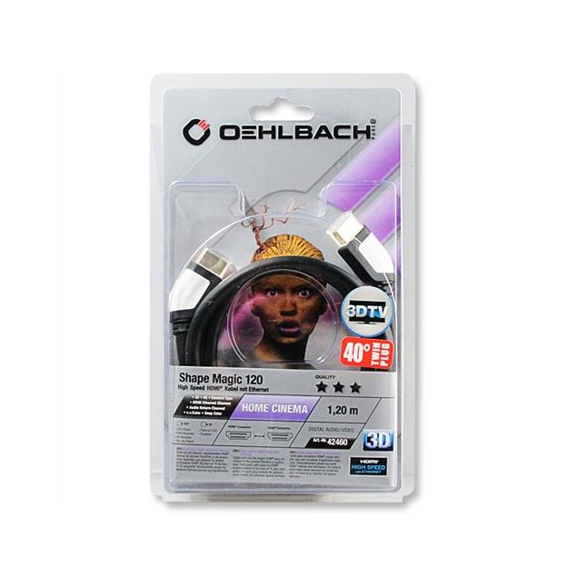 Oehlbach 42460 - Shape Magic - High-Speed-HDMI®-Cable with Ethernet 1 x HDMI to 1 x HDMI (1 pc / 1,2 m / black/white/gold)