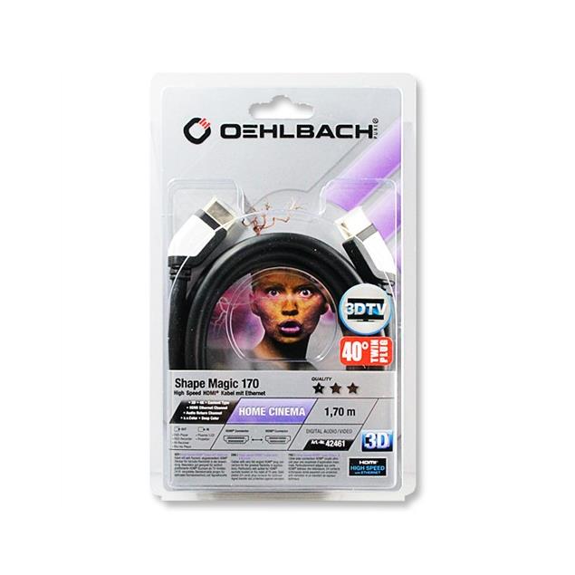 Oehlbach 42461 - Shape Magic - High-Speed-HDMI®-Cable with Ethernet 1 x HDMI to 1 x HDMI (1 pc / 1,7 m / black/white/gold)