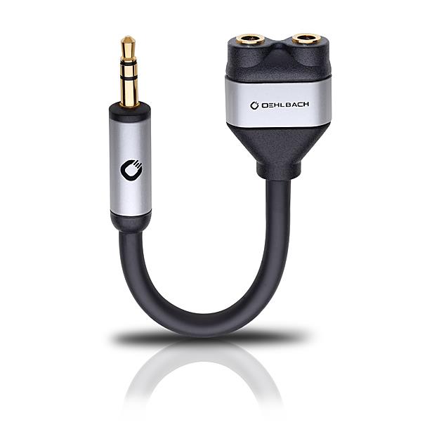 Oehlbach 60021 - i-Connect J-AD - Mobile Y-adapter 1 x 3,5 mm audio jack auf 2 x 3,5 mm audio socket (1 Stk / 14,5 cm / black/gold)