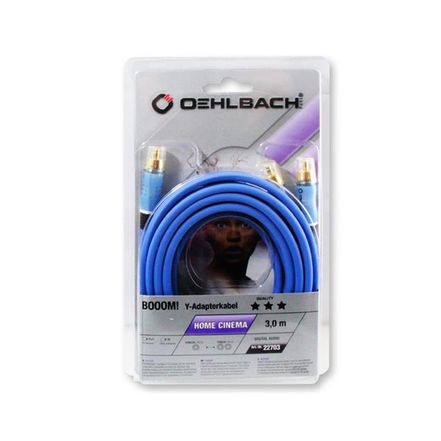 Oehlbach 22703 - BOOOM! - subwoofer Y RCA cable 1 x RCA to 2 x RCA (3.0 m / blue/gold)