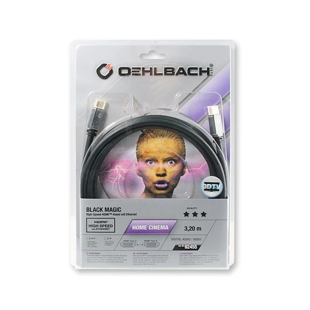 Oehlbach 92455 - Black Magic - High-Speed-HDMI®-Cable with Ethernet 1 x HDMI Type A to 1 x HDMI Type A (1 pc / 3,20 m / black/gold)