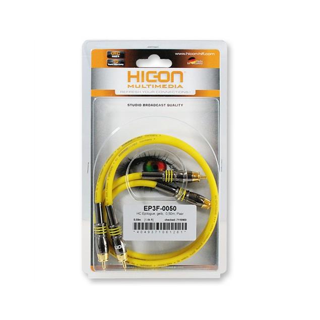 Sommer Cable - HICON EP3F-0050 - EPILOGUE Series - LF-phono cable 2 x RCA to 2 x RCA  (2 pieces / 0,5 m / black chrome/yellow)