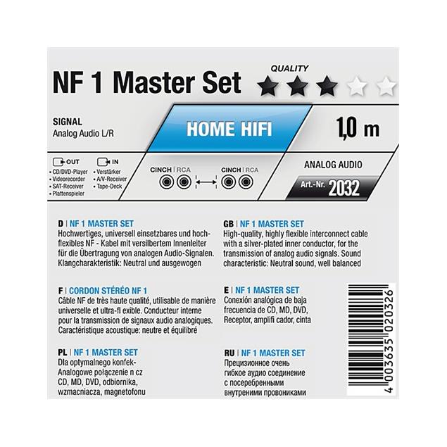 Oehlbach 2032 - NF 1 MASTER SET - audio cable 2 x RCA to 2 x RCA  (1 piece / 1,0 meter / blue/gold)