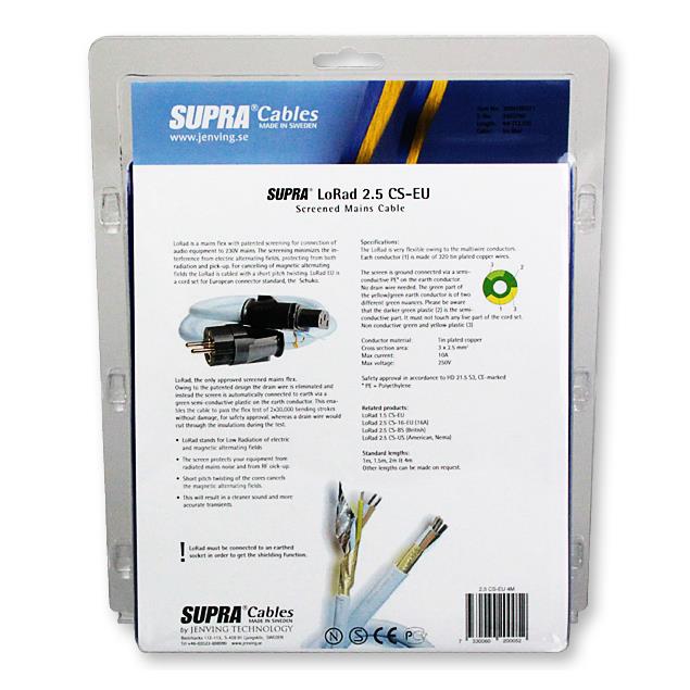 Supra Cables 3004100271 - LoRad 2.5 CS-EU Powercord 3x2,5qmm (1 piece / 4,0 m / ice blue)