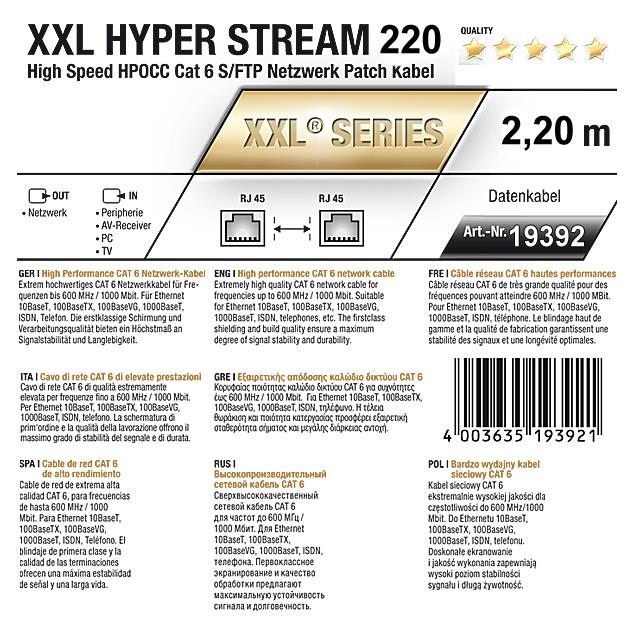 Oehlbach 19392 - XXL Hyper Stream 220 - High-End network/patch cable, 1 x RJ45 (Ethernet) to 1 x RJ45 (Ethernet) (1 pcs / 2,20m / black/silver)