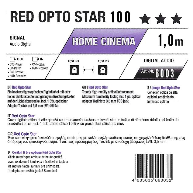 Oehlbach 6003 - Red Opto Star 100 - optisches Digitalkabel 1 x Toslink auf 1 x Toslink (1,0 m / schwarz/rot)