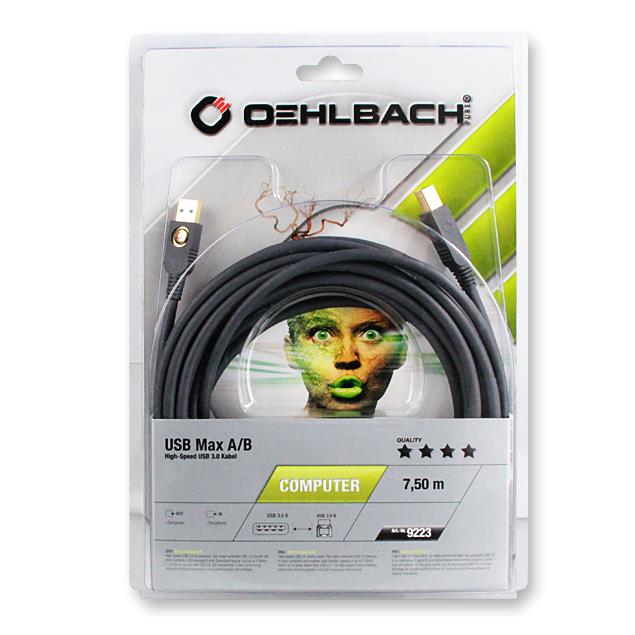 Oehlbach 9223 - USB Max A/B 750 - USB-3.0-Cable, A to B (1 pc / 7,5 m / gray)