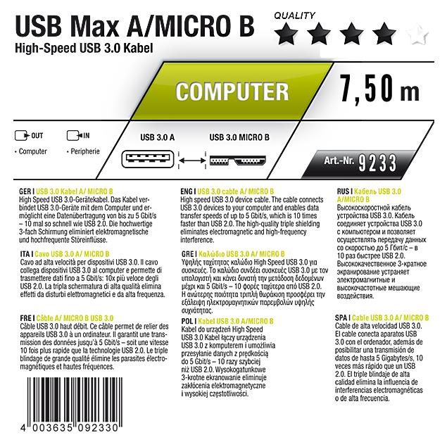 Oehlbach 9233 - USB Max A/M 750 - Max A/Mini B USB-3.0-Cable, Type-A to Type-Mini  (1 pc / 7,5 m / dark gray)
