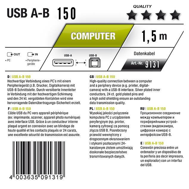 Oehlbach 9131 - USB A/B - USB 2.0 cable A to B (1 pc / 1,5 m / black)