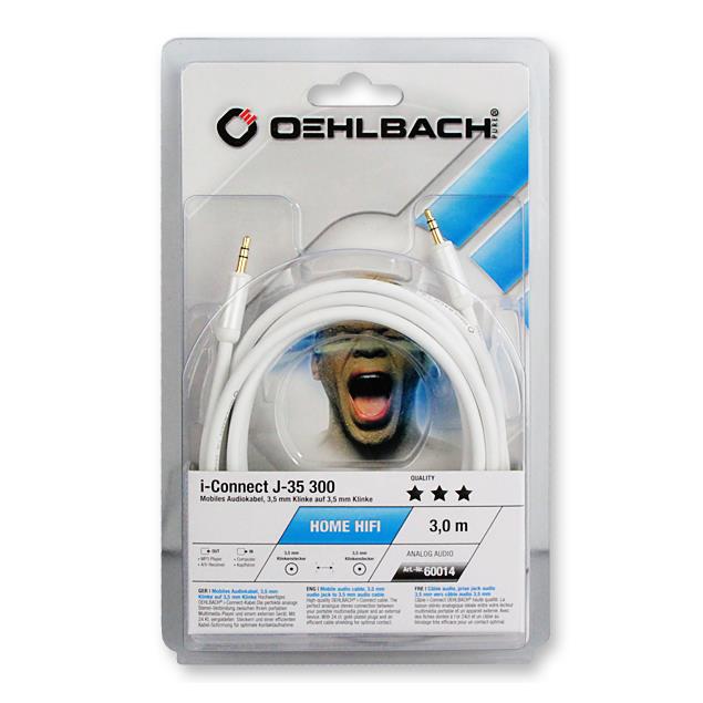Oehlbach 60014 - i-Connect J-35 300 - Mobile audio cable, 3.5 mm audio jack to 3.5 mm (3,0 m / white)