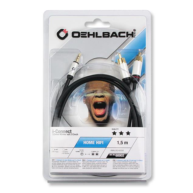 Oehlbach 60002 - i-Connect J-35/R - Mobiles Audiokabel, 1 x 3,5mm jack to 2 x RCA (1,5m / black)