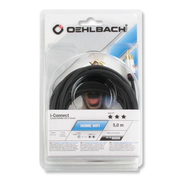 Oehlbach 60006 - i-Connect J-35/R - Mobiles Audiokabel, 1 x 3,5mm jack to 2 x RCA (5,0m / black)