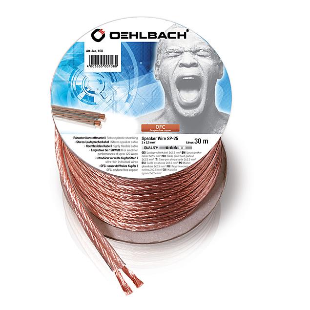 Oehlbach 108 - Speaker Wire SP-25 3000 - Loudspeaker cable flexible Mini-coil (30m / transparent / copper / 2 x 2,5qmm)
