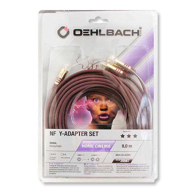 Oehlbach 20567 - NF Y-Sub - Subwoofer Y-cinch cable 1 x RCA to 2 x RCA  (8,0 m / red/gold)