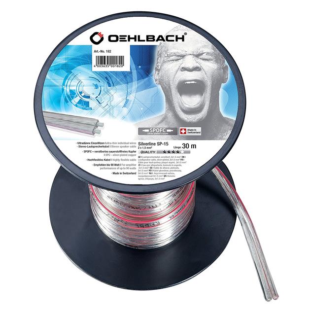 Oehlbach 182 - Silverline SP-15 - loudspeaker cable flexible mini-coil (30 m / clear / silver-plated / 2 x 1.5 qmm)