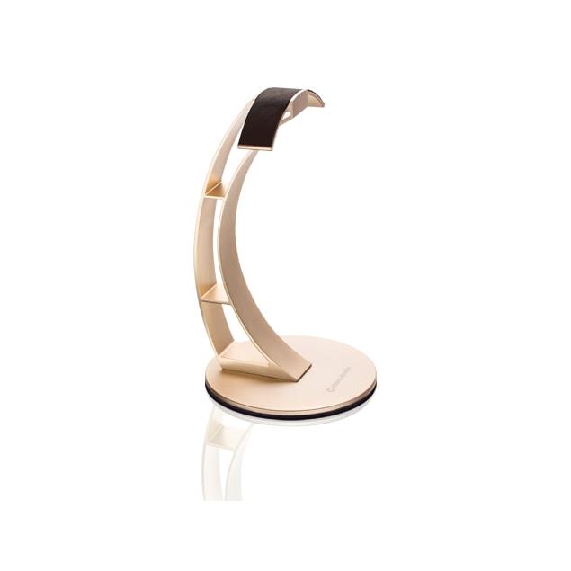 Oehlbach 35408 - Alu Style - headphone stand made from aluminum in gold finish (sand gold) and headphone rest made of 100% leather