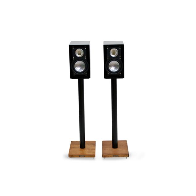 Atacama APOLLO - CYCLONE 7 - high-quality loudspeaker stands (715 mm / black & base plate made from dark solid oak / incl. spikes / 1 pair)