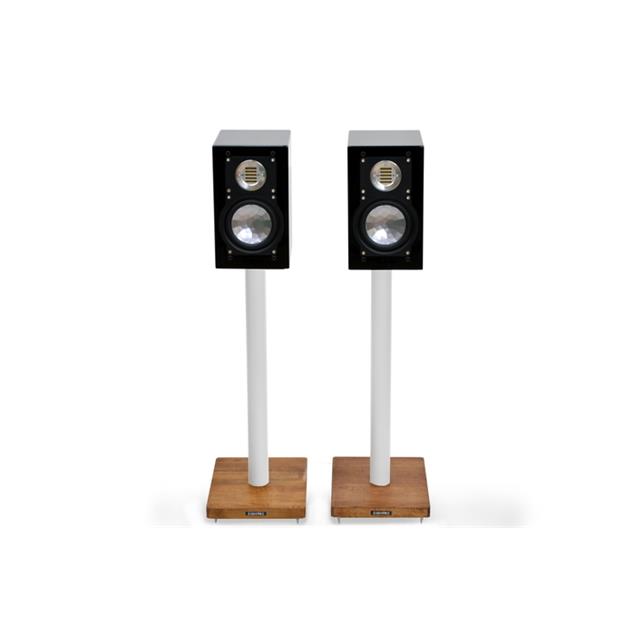 Atacama APOLLO - CYCLONE 6 - high-quality loudspeaker stands (615 mm / white & base plate made from dark solid oak / incl. spikes / 1 pair)